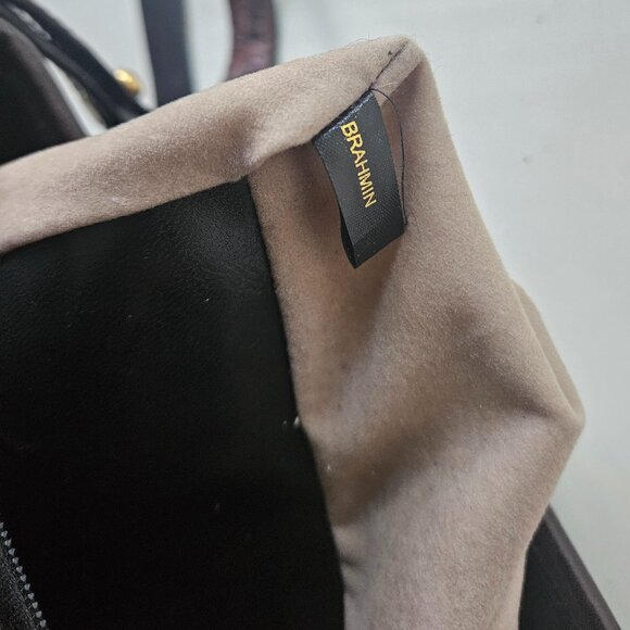 Brahmin Tuscan Black & Brown Leather Croc Embossed Crossbody Bag - Picture 12 of 13